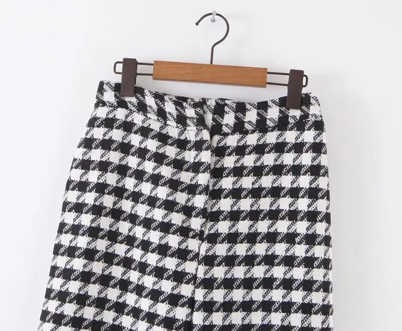 KZ915 Autumn Winter Women Chic Black White Color Block Houndstooth Pants New Fashion Trousers