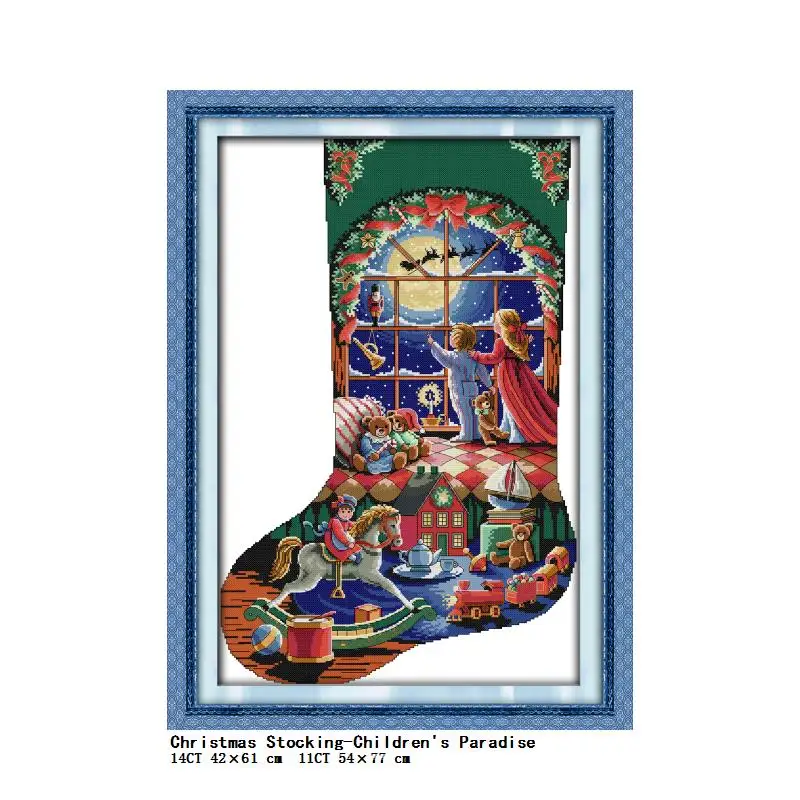 Christmas Stocking Stamped Cross Stitch Kit Cartoon Pattern 14CT 11CT Count Printing Embroidery Craft Set Needlework Gift