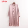 Tangada 2022 Fashion Women Solid Satin Shirt Dress New Arrival Long Sleeve Ladies Midi Dress Vestidos 1D75 ► Photo 1/6