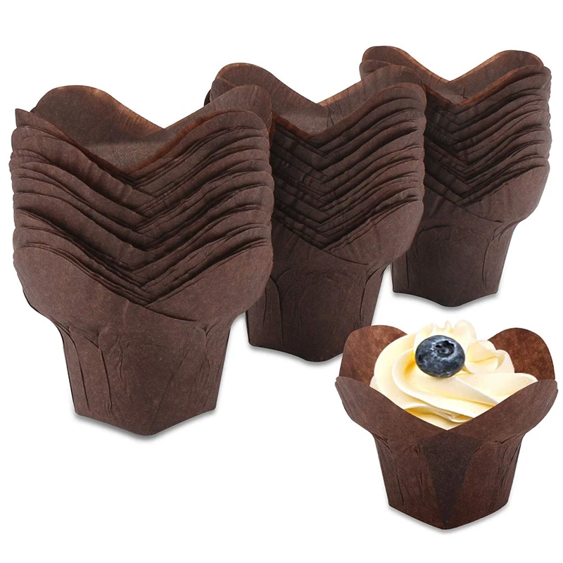 100 Pieces Lotus Baking Cupcake Muffin Liner Tissue, Baking Cup, Cake Stand, Muffin Liners, Home Party Bakery Use, Brown