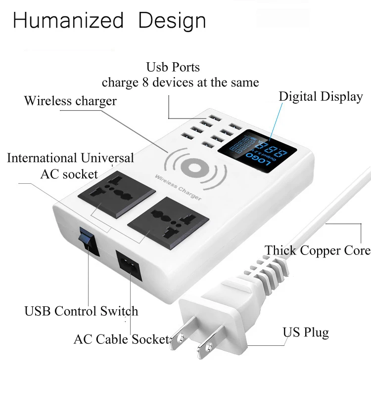 Многофункциональный 8 портов быстрый беспроводной светодиодный usb-адаптер с цифровым дисплеем зарядное устройство для мобильного телефона зарядное устройство для samsung huawei