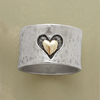 

Boho Tribal Love Heart Rings for Women Girl Vintage Gold Mixed Color Two Tone Knuckle Finger Rings Party Jewelry Z3Z074