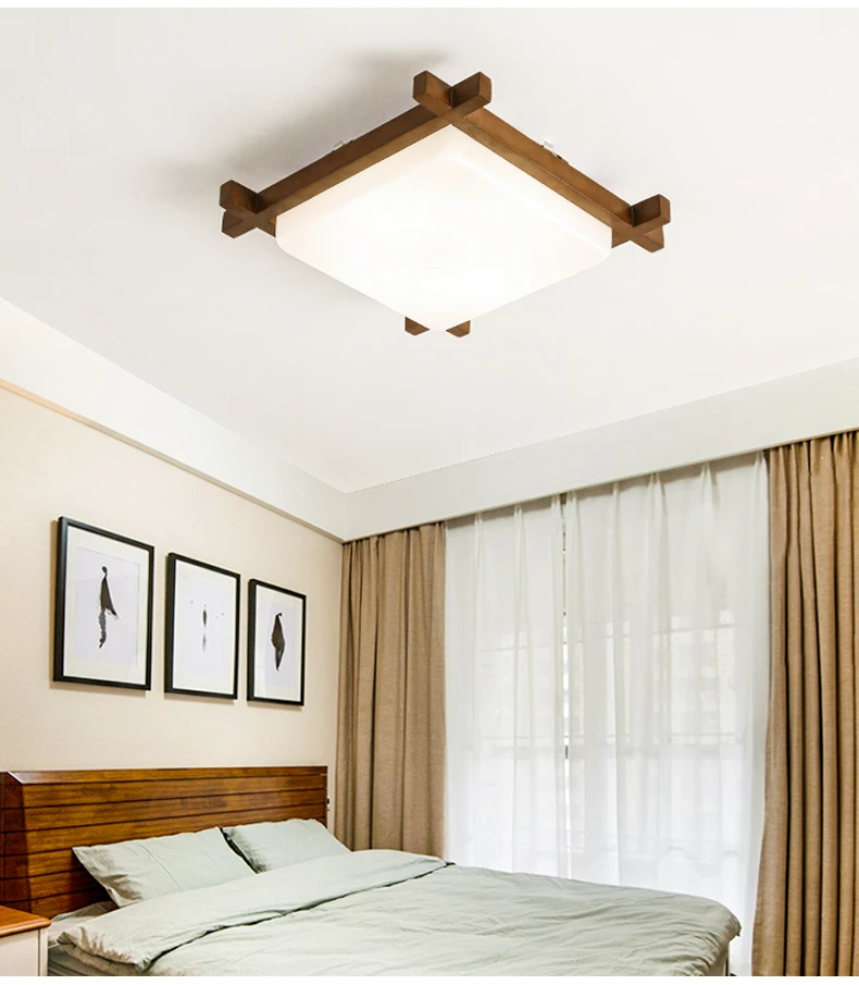 AIBIOU Sqaure светодиодный потолочный светильник, современный потолочный светильник для спальни, кухни, деревянный каркас, Светильники для