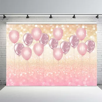 

Pink Luxury Balloon Photography Backdrop Girl Bokeh Glitter Birthday Background Photocall Photo Shoot Prop Custom Decoration