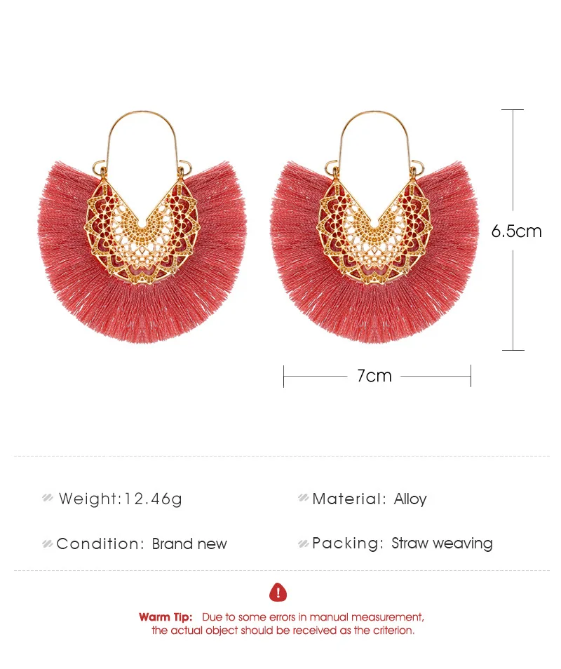 Tassel Lace Fan Retro Pattern Red Alloy Blue Khaki Black Grey White Yellow Dangle Earrings & Drop Earrings for Women 6