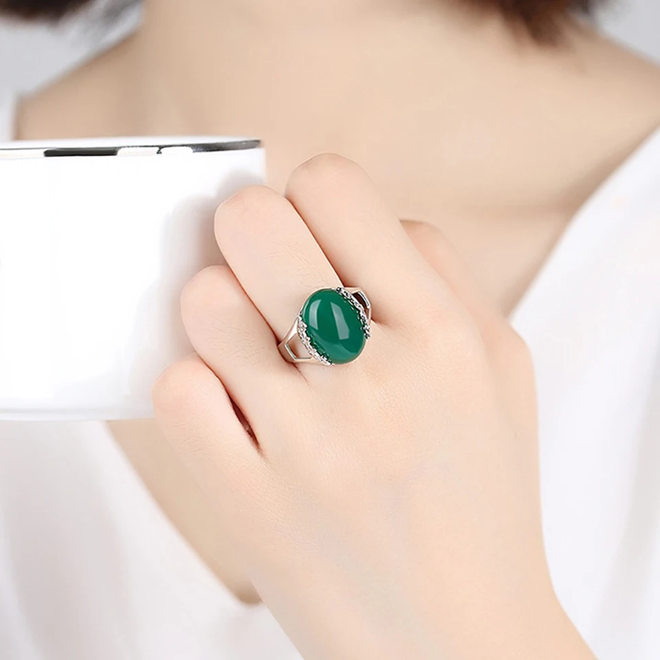 Красное кольцо с зеленым камнем для женщин Lover серебристый цвет открыт Регулируемый женский обручальное свадебное кольцо Модные ювелирные изделия