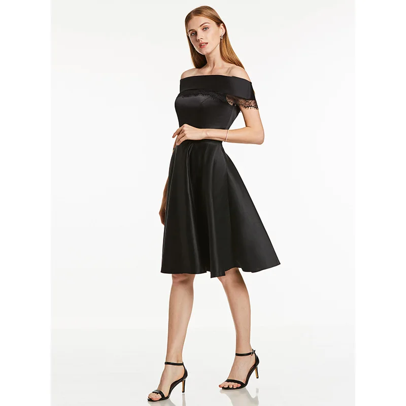 Goedkoop Dressv off de schouder cocktail jurk rode knie lengte een lijn zipper up homecoming korte cocktail dresses