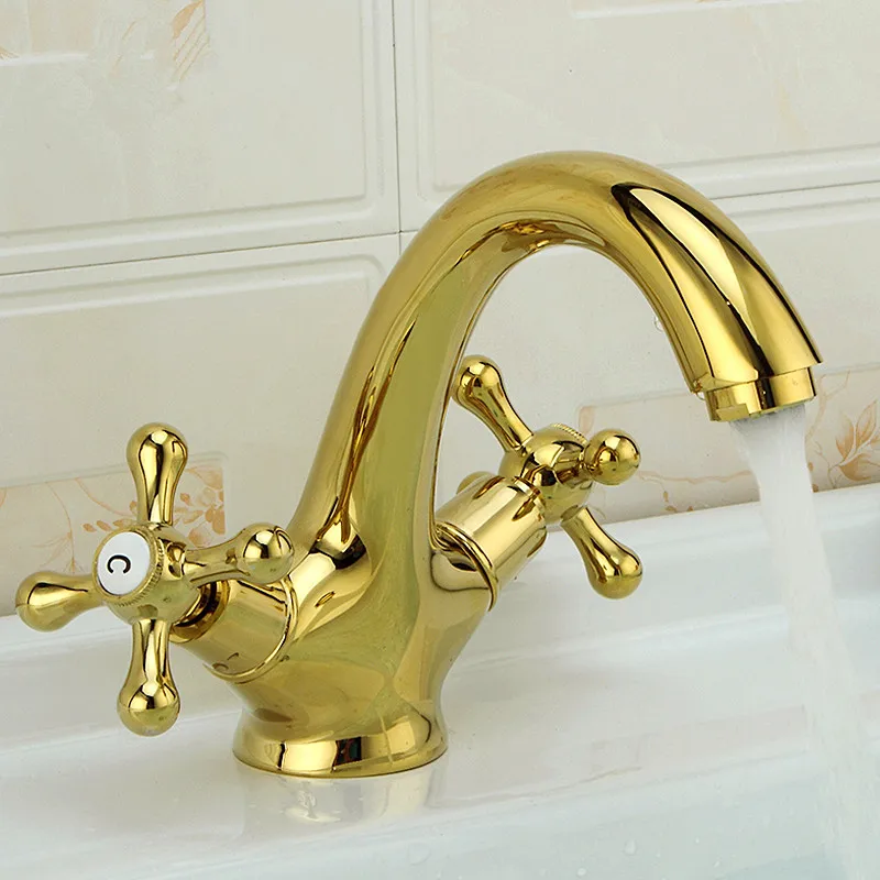 

Basin Faucets Europe Style Gold Faucet Bathroom Dual Handle Single Hole Bathroom Gold Mixer Taps Hot And Cold Tap