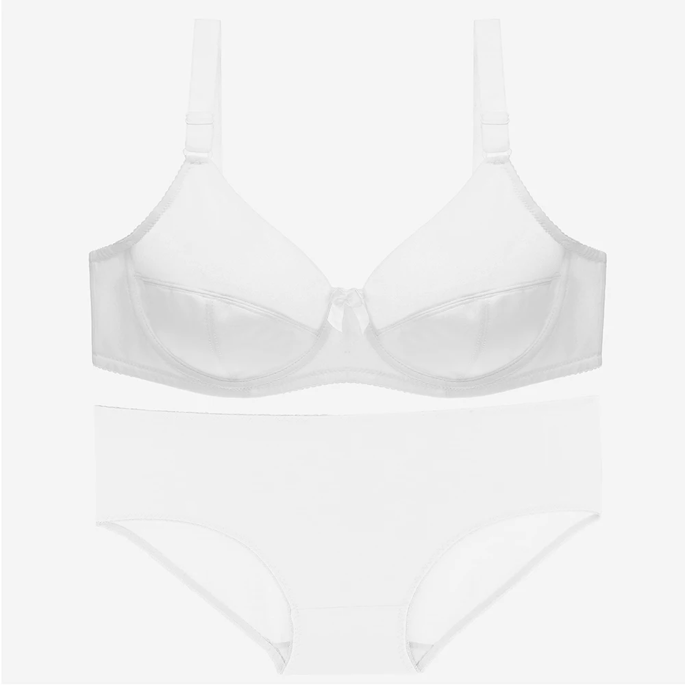 bra and knicker sets cheap Sexy Brassiere Panty Solid Women Underwear Suit Bras Set Plus Size Big Boobs Non Padded Lingerie Tops D dd E F G white bra and panty sets Bra & Brief Sets