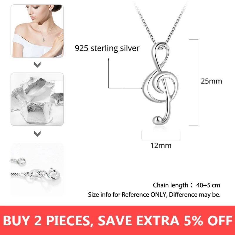 925 Sterling Silver Musical Note Necklaces & Pendants Elegant Pendant Necklace Women Gifts for Girlfriend (JewelOra NE100355) - Image 2