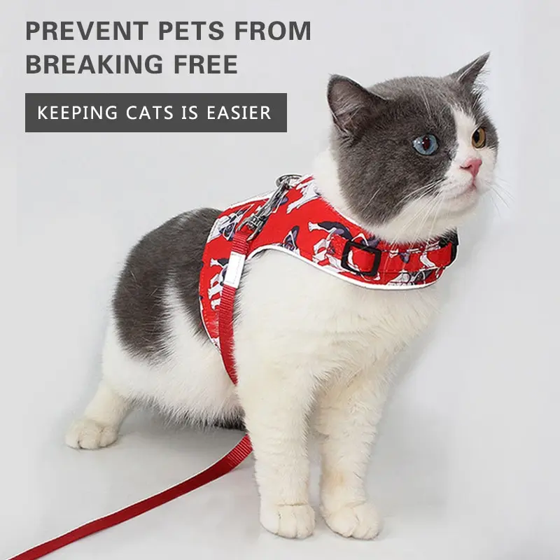 Reflective Cat Harness Vest Breathable Adjustable Anti-Escape Pet Harness Leash Set For Small Medium Dogs Walking Traction Ropes
