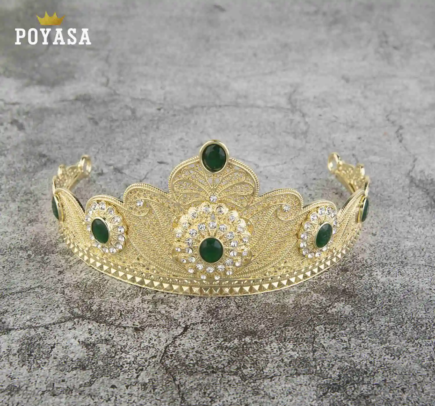 Свадебный цветок с кристаллами корона украшения для волос для женщин новые диадемы большие свадебные украшения для волос короны - Окраска металла: GOLD GREEN STONE
