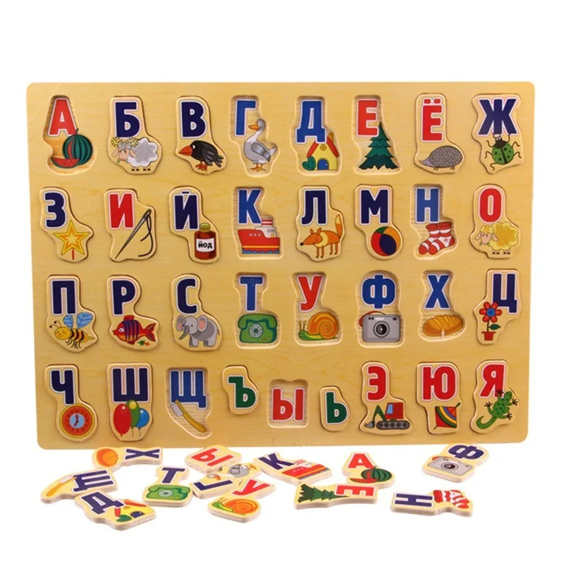 

39*29CM Large Puzzle Wooden Toys Russian Alphabet Puzzles Toys for Children Alphabet Grasp Board Kids Educational Developing Toy