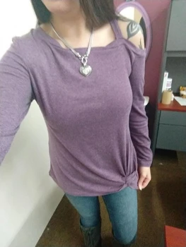 

Women Clothes One Shoulder Casual Top Spring Knotted Skew Neck Sweater Long Sleeve Cut Out Solid Pullover Sweater