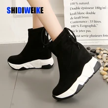 Женские ботильоны; обувь на платформе; женские ботинки из искусственной замши на высоком каблуке, визуально увеличивающие рост; кроссовки на шнуровке; Размеры 35-39; g669