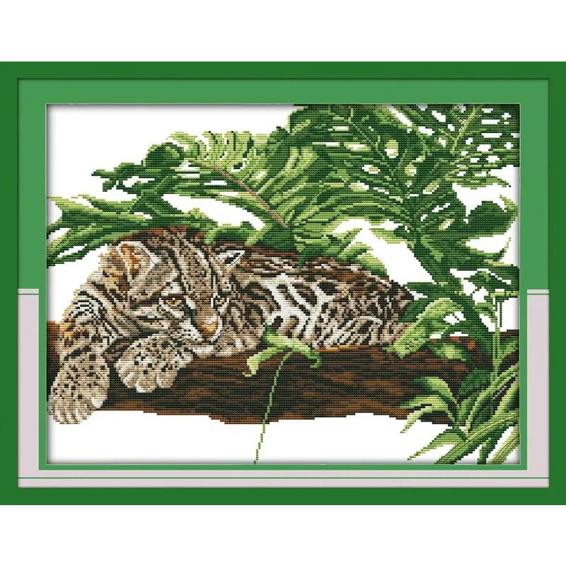 Free Cross Stitch Kit fishing 14-11CT African Tiger on the tree together DIY Craft DMC Counted Kits for Embroidery | Дом и сад