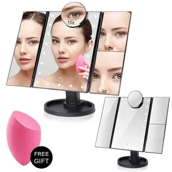

Touch Screen 22 LED Light Vanity Pocket Mirror With 1X/2X/3X/10X Magnifying Glass Flexible Mirror Cosmetic 3 Folding Adjustable