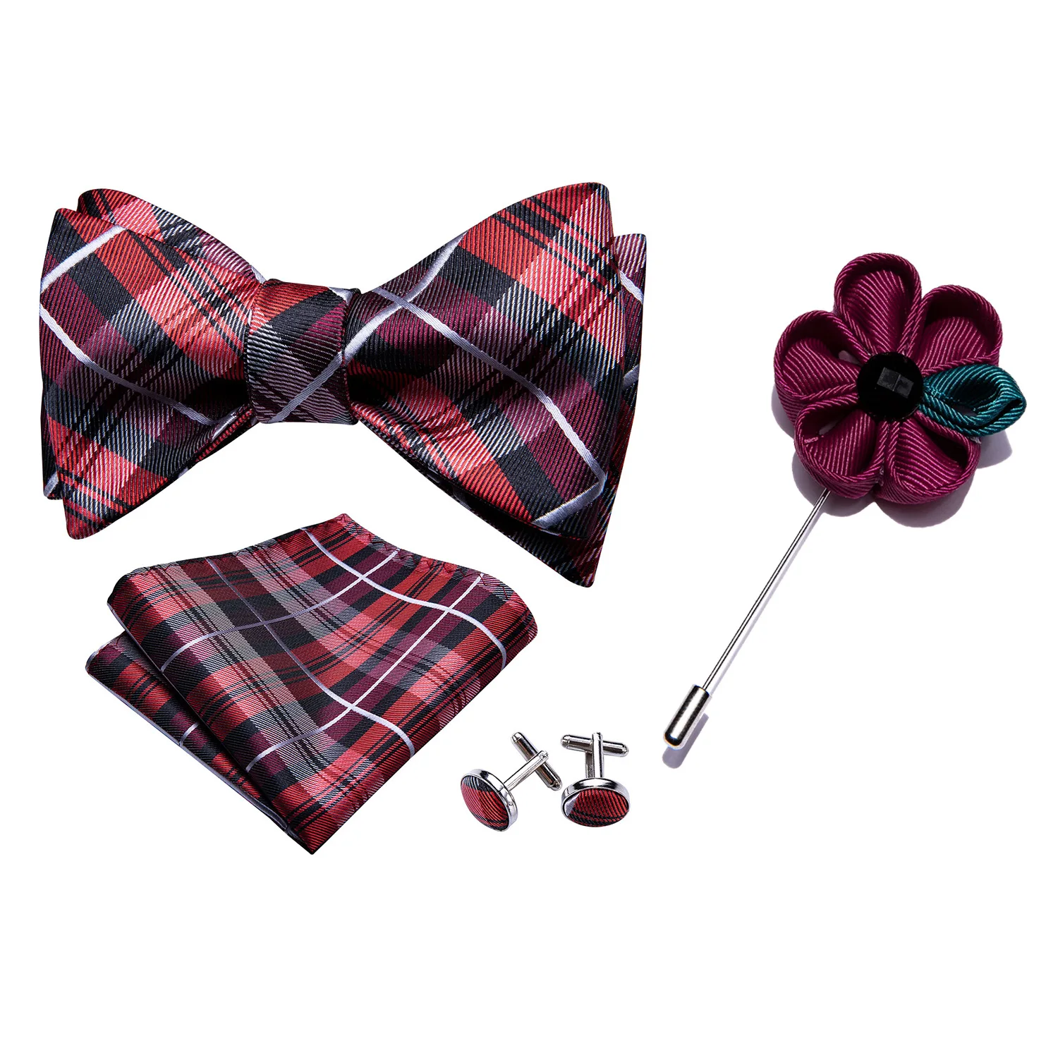 Фиолетовый галстук-бабочка для мужчин самозавязанные банты пейсли шелковый галстук набор карманные Квадратные запонки бутоньерка подарок для свадебной вечеринки Барри. Ван - Цвет: LH-1010-XH-208