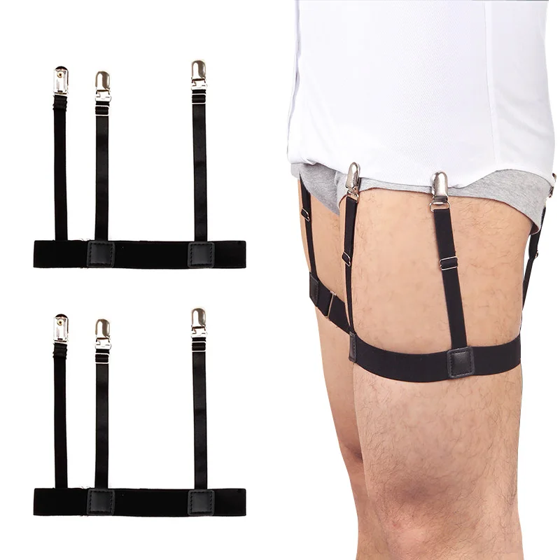 

2 Pcs Men Shirt Stays Belt with Non-slip Locking Clips Keep Shirt Tucked Leg Thigh Suspender Garters Strap LL