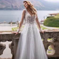 Sevintage Boho Wedding Dresses Lace Appliques V-Neck A-Line Tassel Princess Bridal Dress Custom Made Wedding Gown