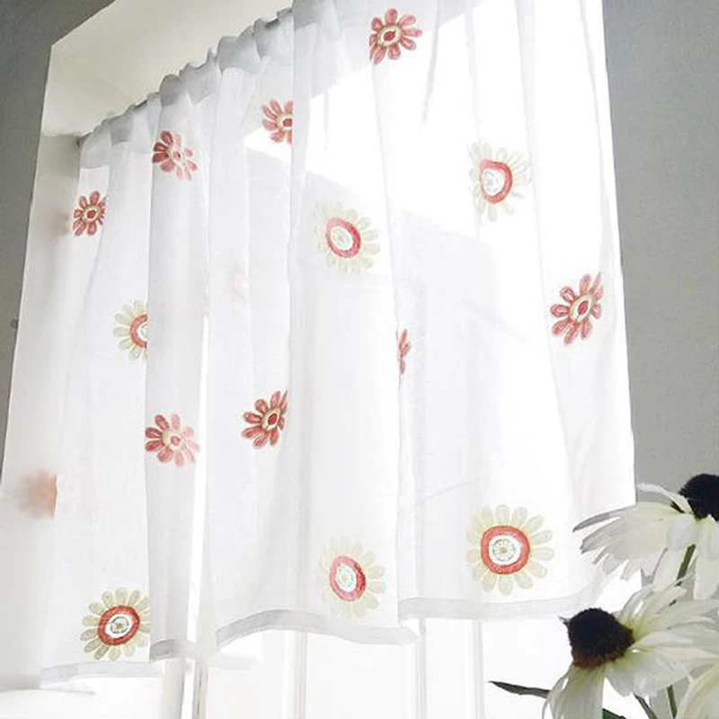 Curtain Sunflower Three Dimensional Embroidered Window Screen Decoration Coffee Half Japanese Style Curtain Home Decoration Curtains Aliexpress