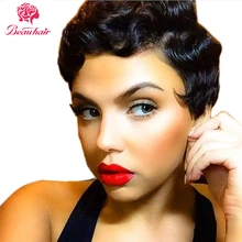 Beauhair парики Хепберн Стиль Палец Волна короткие кружевные человеческие волосы парики для женщин Бразильский океан волна не-Реми человеческие волосы кружевные парики