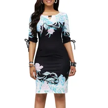 Модные женские платья на шнуровке, с рукавами-пятью точками, с цветочным принтом, на бедрах, платье с круглым вырезом, повседневное короткое платье для девочек