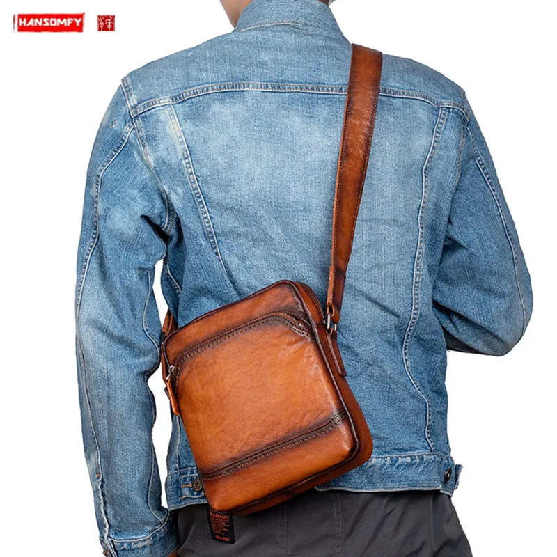 

2022 Cowhide Men's Handbag Shoulder Bag Vintage genuine leather Messenger Bag Stylish Casual Male small Crossbody Shoulder Bags