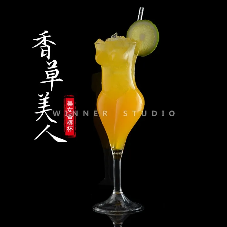 Set 4 Bicchieri Da Cocktail A Forma Di Corpo Femminile - 7 Oz, In Vetro Trasparente Per Vino E Champagne - Foto 3