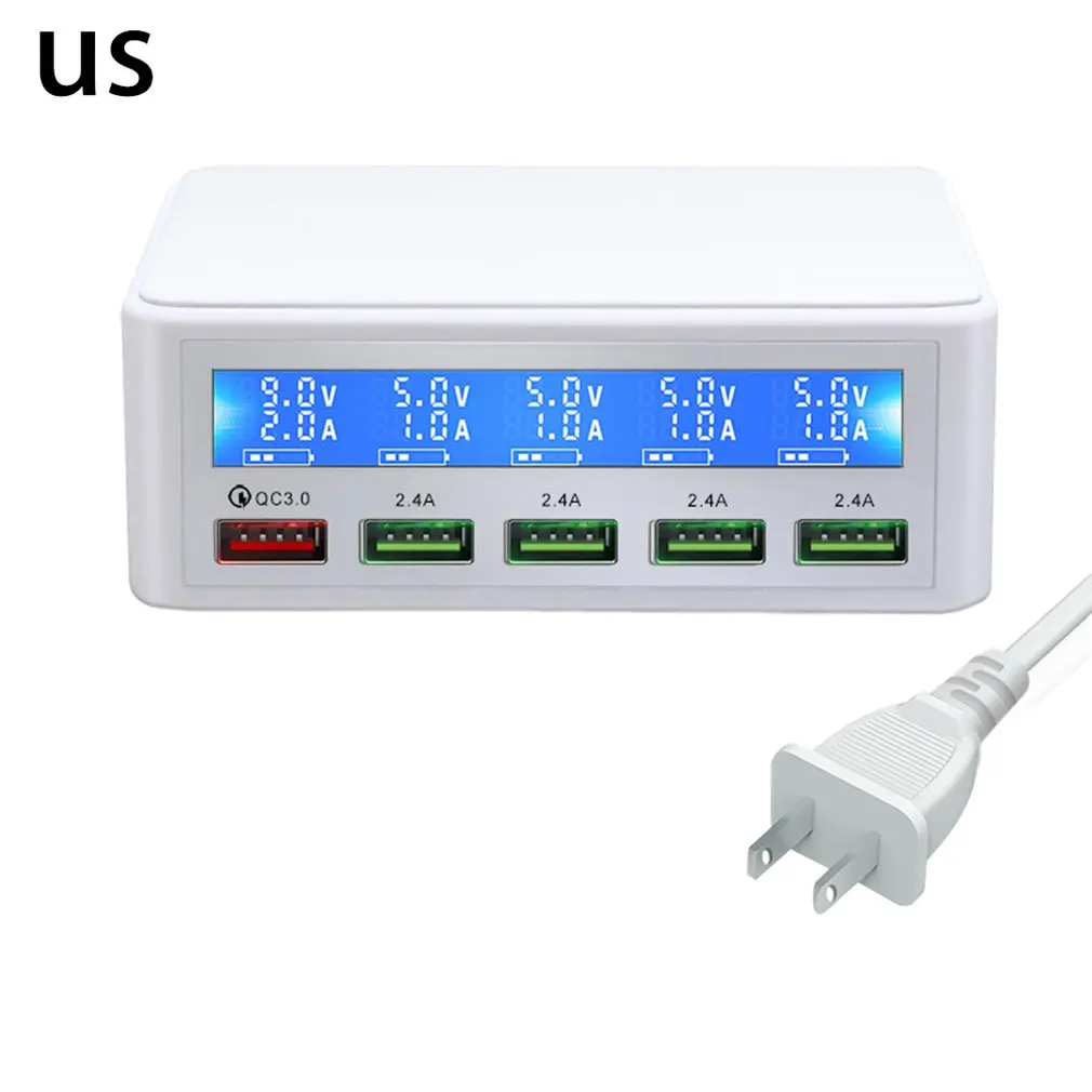 

Mobile Phone Charger 5-Port Usb Fast Charge Qc3.0 Lcd Screen Digital Display Multi-Function Charger High Power