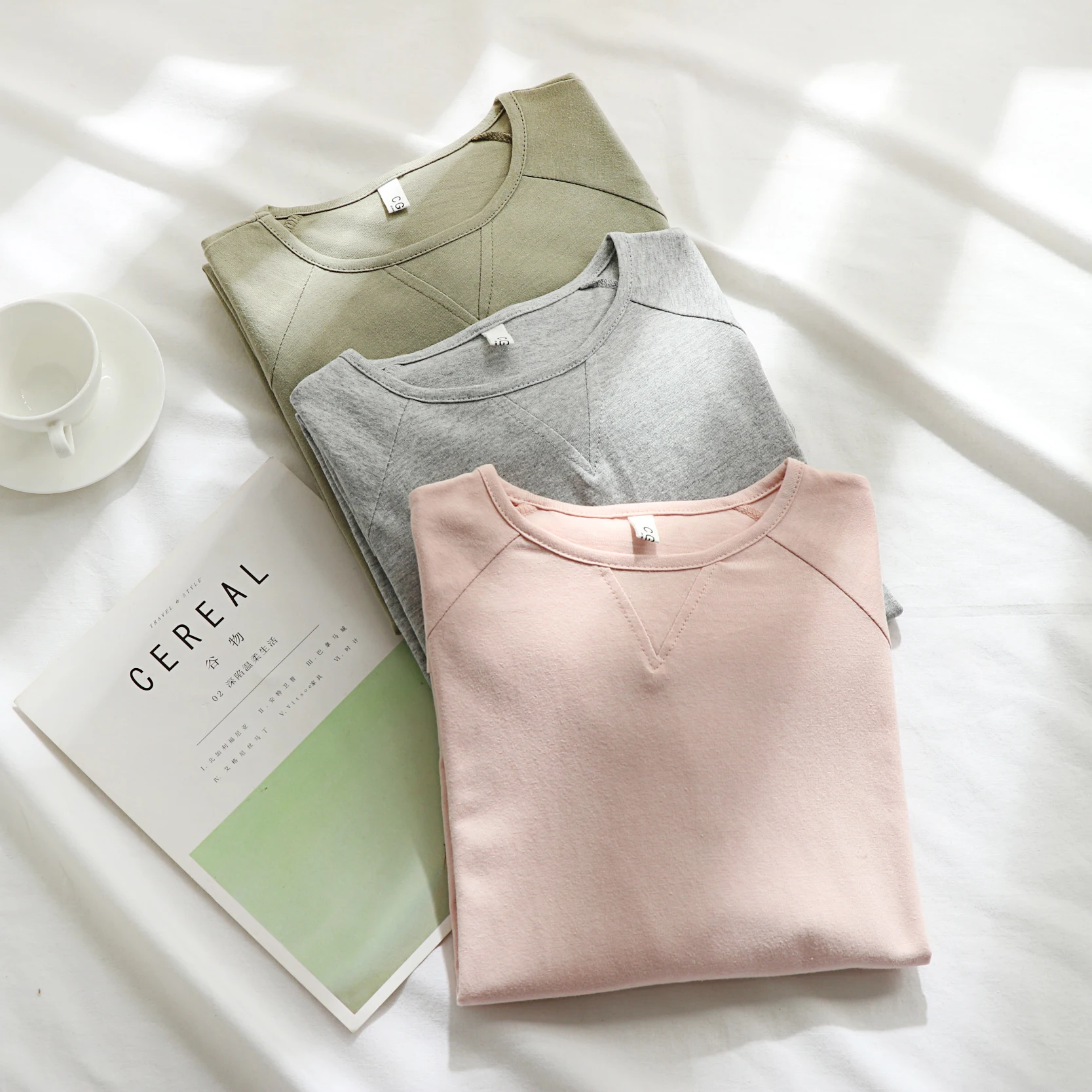 

New Women T Shirt Autumn Winter Long Sleeve Loose Casual Tees Femme Solid Simple Home Pullover Top Gray