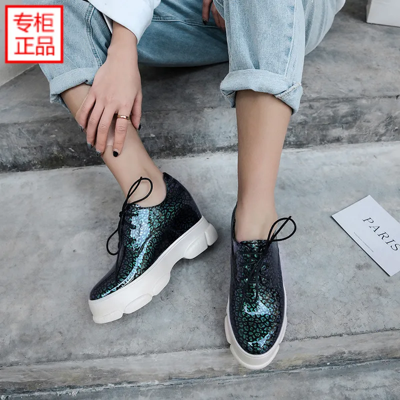 

2019 Spring New Style Green Elevator WOMEN'S Shoes Deep Mouth Lace-up Slanted Heel High Heels round Head Versitile Fashion Platf