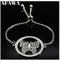 Бабочка браслет из нержавеющей стали Женский двойной цветок серебряные цветные браслеты и браслеты ювелирные изделия pulseras mujer moda B61474