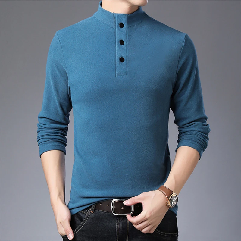 Men's Fleece Long-sleeve T-shirt Fleece Half-high Collar Bottoming Shirt Soft Warm Solid Color Men's Clothing MTL117