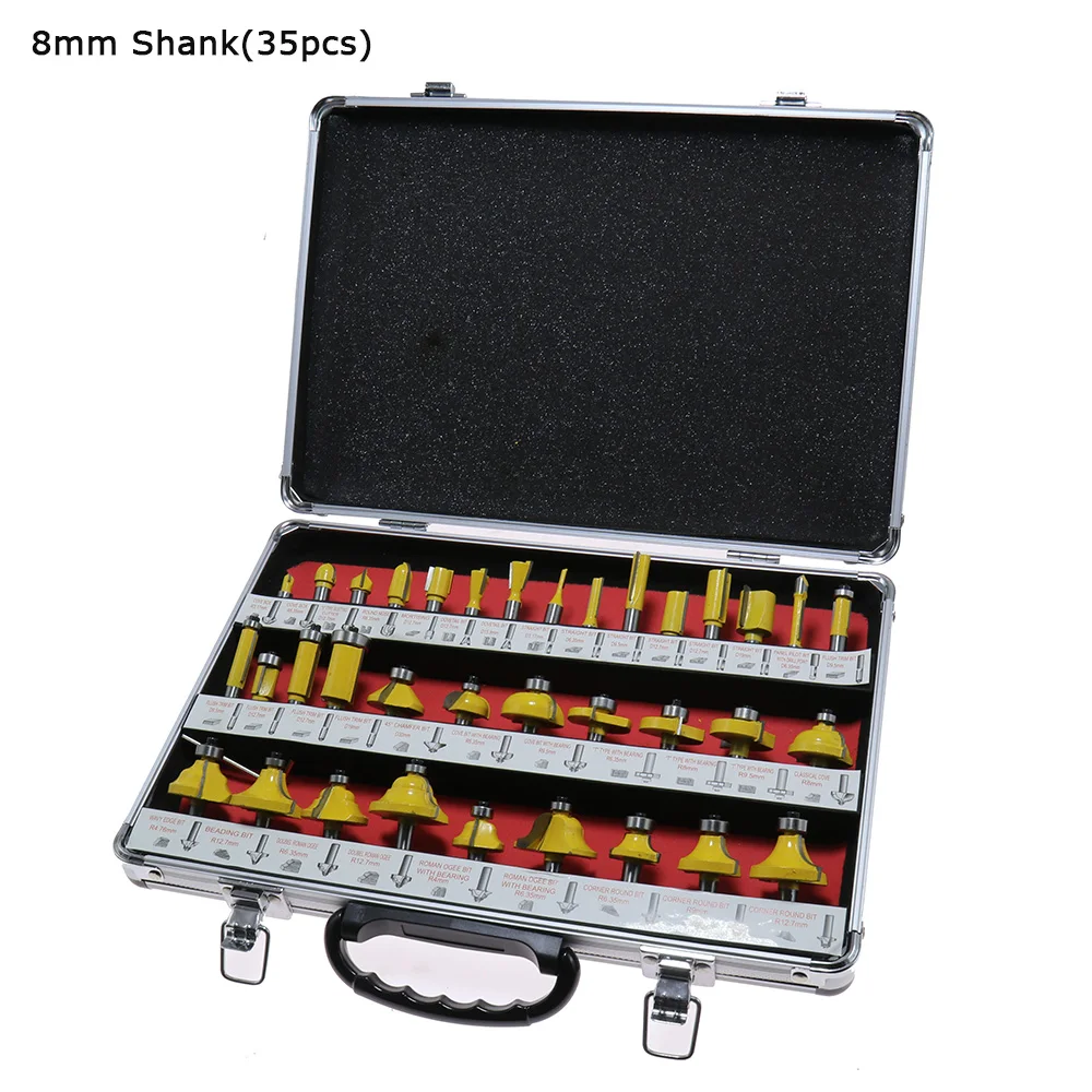 

35PCS 8mm Shank Tungsten Carbide Router Bit Set Wood Woodworking Cutter Trimming Knife Forming Milling Carving Cutting Tools
