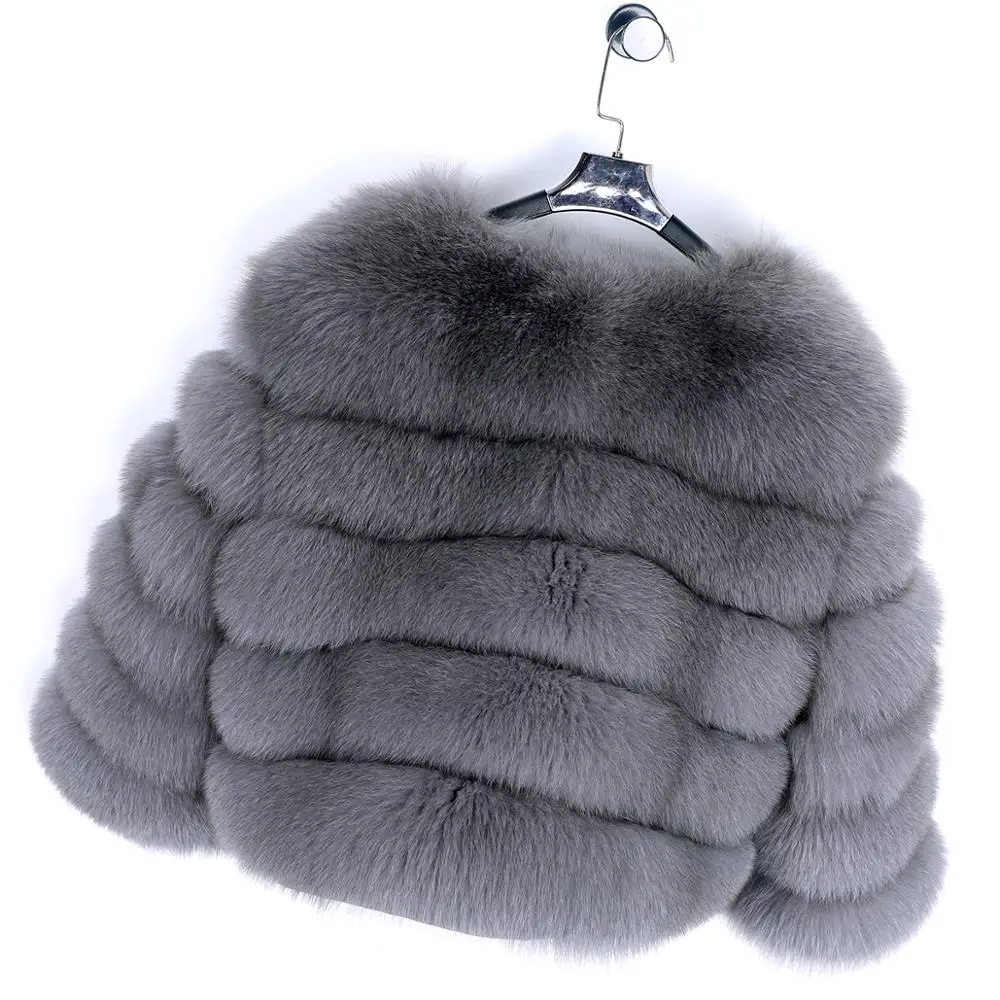 maomaokong 2022 New Winter Women Real Fox Fur Jacket Natural Fur Coat Female Fox Fur Coat Fur Vest Free Shipping Dark Gray