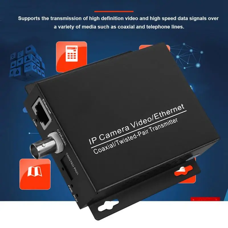 1Pair Ethernet IP Extender Over Coax HD Network Kit EoC Coaxial Cable Transmission Extender for Security CCTV Cameras