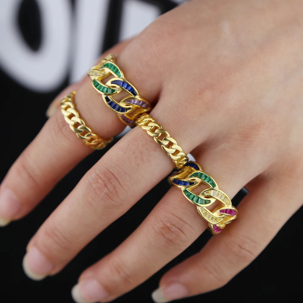 Прямая поставка Новое поступление простые золотые цветные кубинские кольца