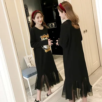 

New Style Pregnant Women Dress Spring And Autumn Korean-style Fashion Large Size Loose-Fit Fishtail Long Skirts