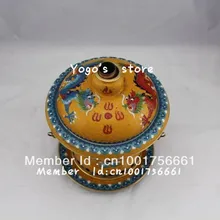 18 см Китай cjewelry Эмаль Медный самовар утолщенный китайский cloisnne древесный уголь фондю суп горшок ручной работы приготовления трения