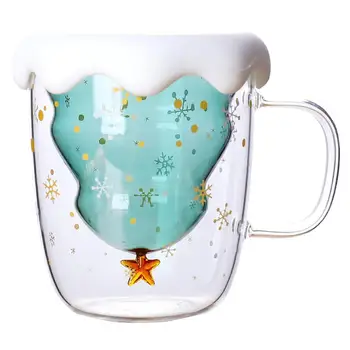 

Mugs Double-layer Glass Mugs Coffee Cups 300ML Christmas Tree Starry Sky Mouth Prevent Scald Milk Cup Cartoon Christmas Gift