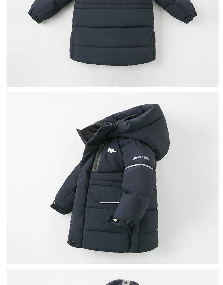 DB11996 dave bella/зимнее детское пуховое пальто унисекс с буквенным принтом верхняя одежда на молнии с капюшоном Детская куртка с подкладкой из 90% белого утиного пуха