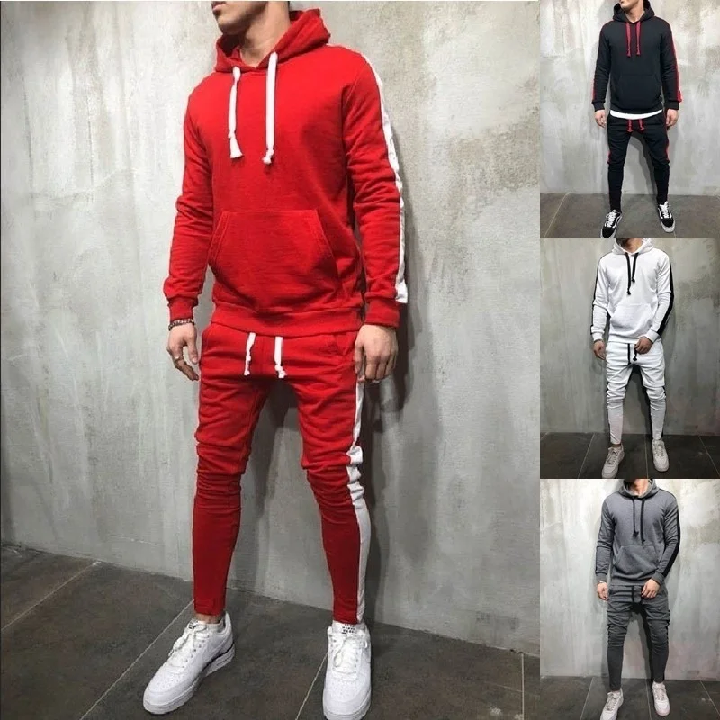 

ZOGAA 2019 Autumn Men Hoodies Pants 2Pcs/Sets Hooded Sweatshirt Sweatpants Male Patchwork Sportswear Tracksuits whit Big Pocket