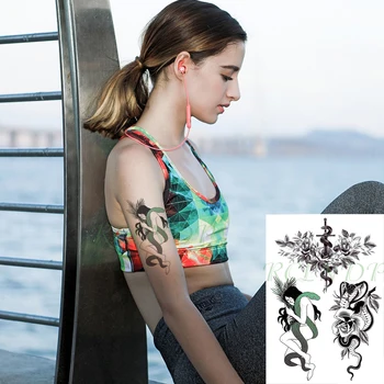 

Waterproof Temporary Tattoo Sticker Sexy Girl Snake Flower Fake Tatto Flash Tatoo Breast Leg Arm Body Art for Women Men