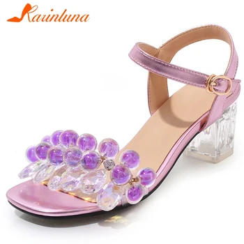 

Karinluna New Design Square Heels Summer Sandals Woman Shoes Buckle Strap String Bead Casual Shoes Women Sandals Female