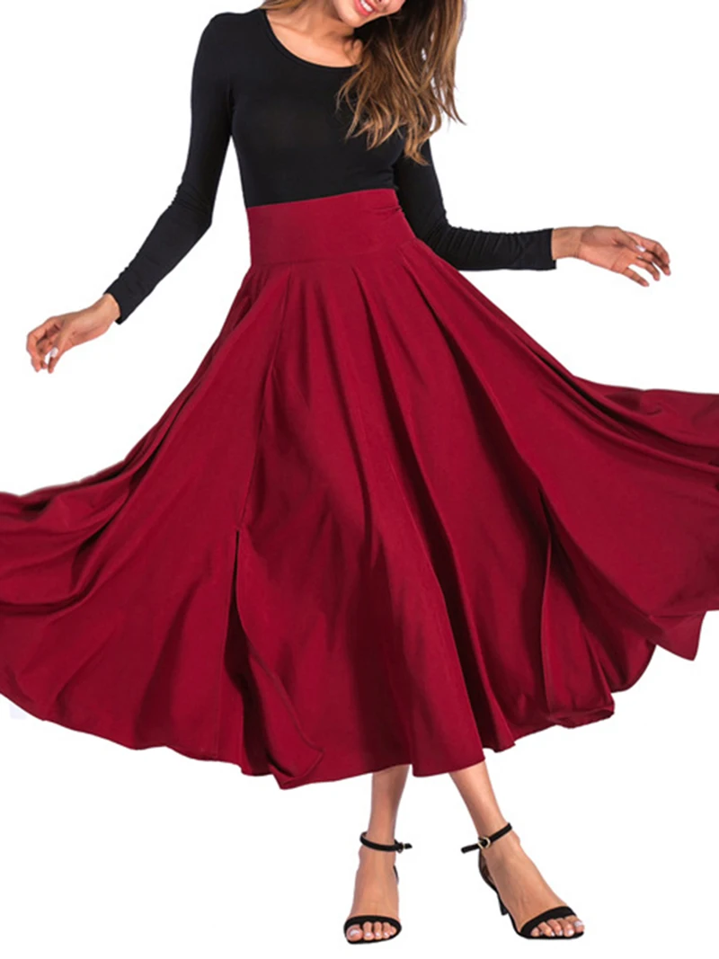 Женская длинная юбка Модная элегантная однотонная женская юбка с высокой талией повседневная юбка в складку Faldas Mujer Moda CDR1405