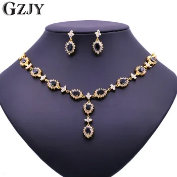 

GZJY Fashion Water Drop Black CZ Crystal Necklace Earrings Luxury Bridal Party Jewelry Set for Women Wedding Evening