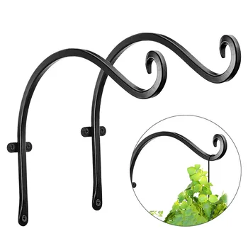 

2pcs Easy Install Indoor Outdoor Fence Posts Plant Hanger Wall Mounted Wrought Iron Weatherproof Balcony Hanging Basket Bracket
