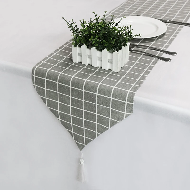 

1pcs 33x180cm Luxury Linen Plaid Table Runners Home Decoration Modern Style Table Runner Cloth For Wedding Party Decorations