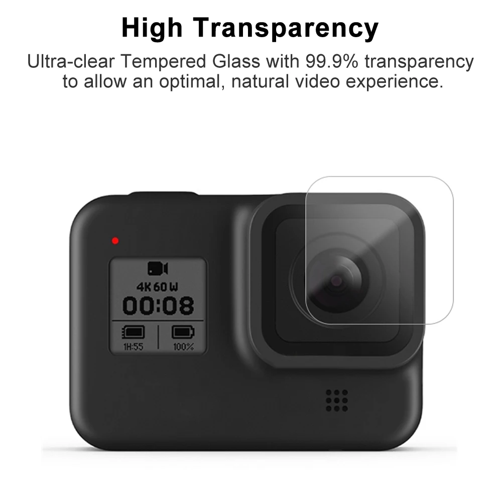 Silicone Case for GoPro Hero 8 Black Tempered Glass Screen Protector Protective Lens Film Housing Cover for Go Pro 8 Accessories